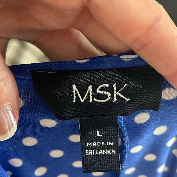 MSK Blue Polka Dot Dress, Size Large - Picture 4 of 9